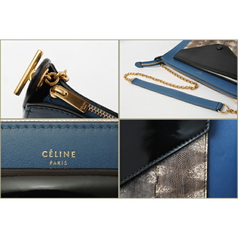 Celine Python Shoulder Bag Chain Blue Black - image 2